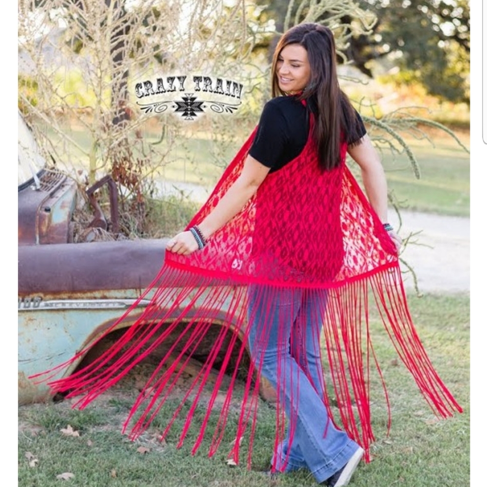 LA AZTECA FRINGE DUSTER ** RED